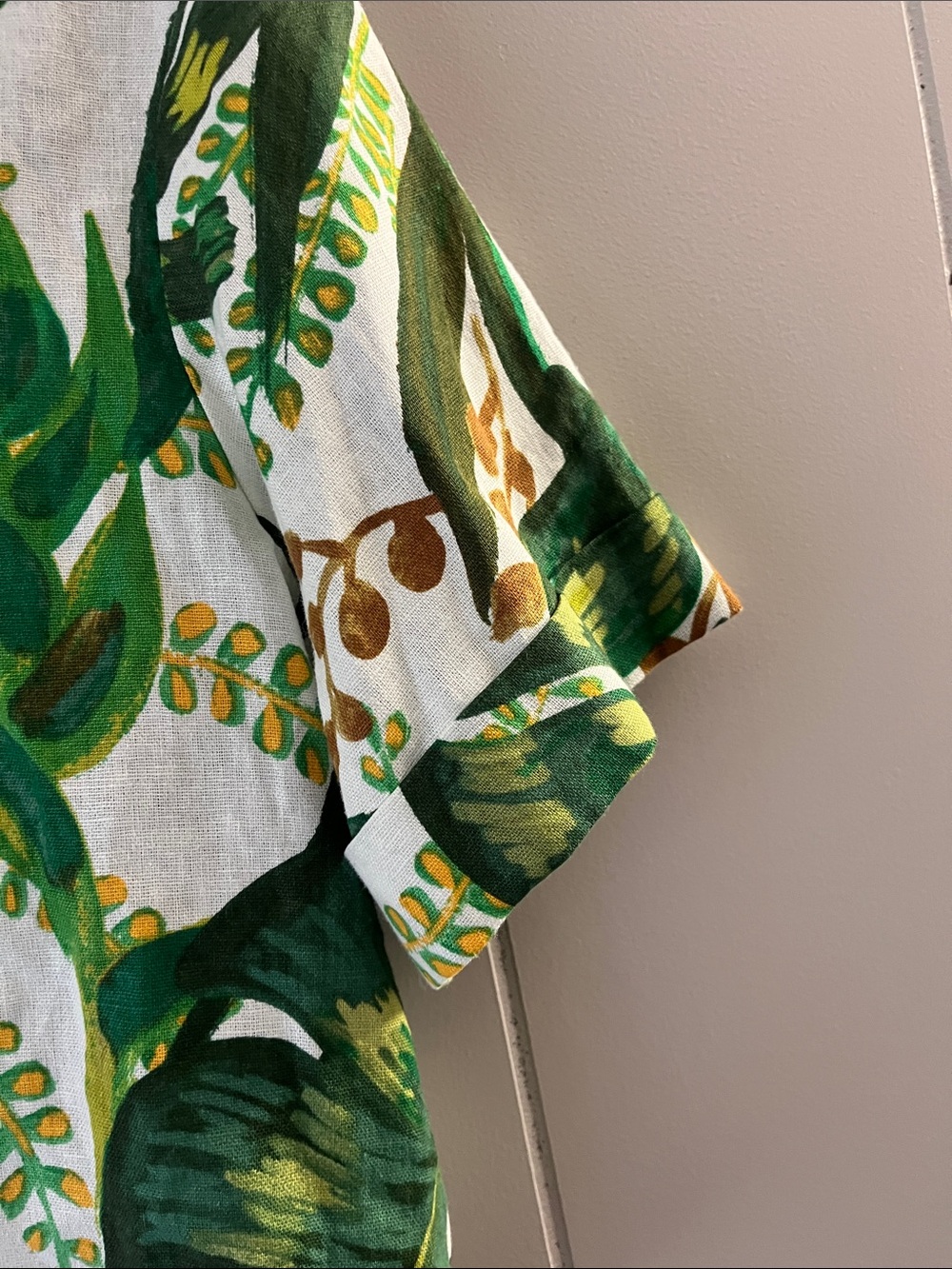 Tropical Leaf Button-Front Camp Shirt - Green & White - Picture 9 of 16